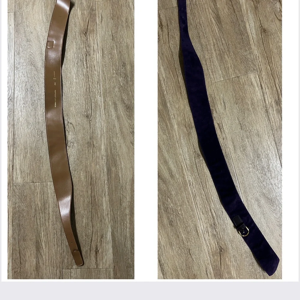 🎁 Vintage Leather Belt 1983 French | Deep Purple Suede | Asymmetrical Detail New - Picture 14 of 16